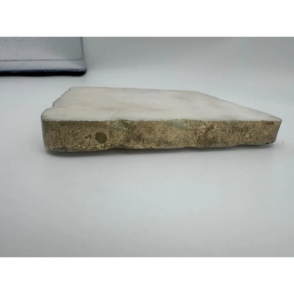 Gold-Edged White Marble Quartz Crystal Coasters Vintage Square Set 2 4x4